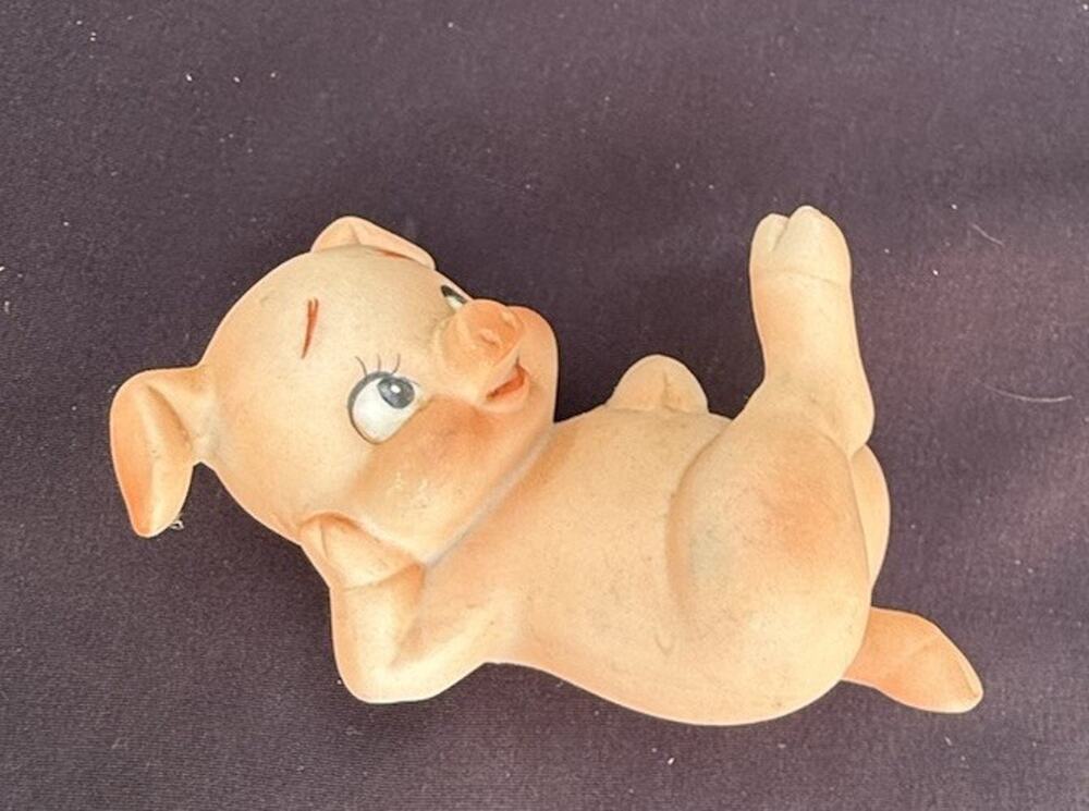 Vintage Lefton Bisque Porcelain Pink Pig Cross legged Figurine -T38